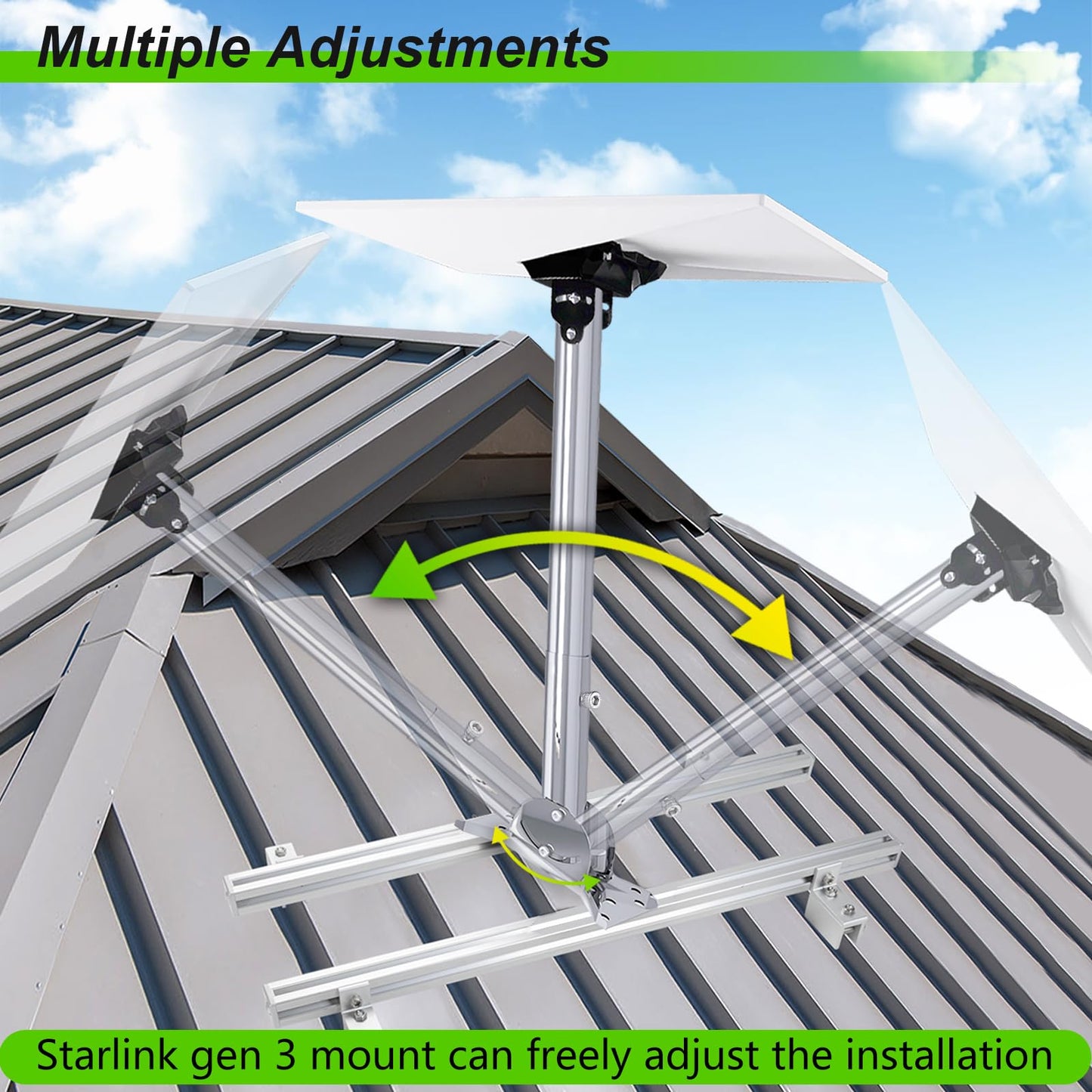 Adjustable Starlink Gen 3 Roof Mount, Ybervont Stainless Steel Starlink Mounting Kit Gen 3 for Standing Seam Metal Roof with 0-30° Adjustable Starlink Gen 3 Adapter for Starlink Internet Kit Satellite