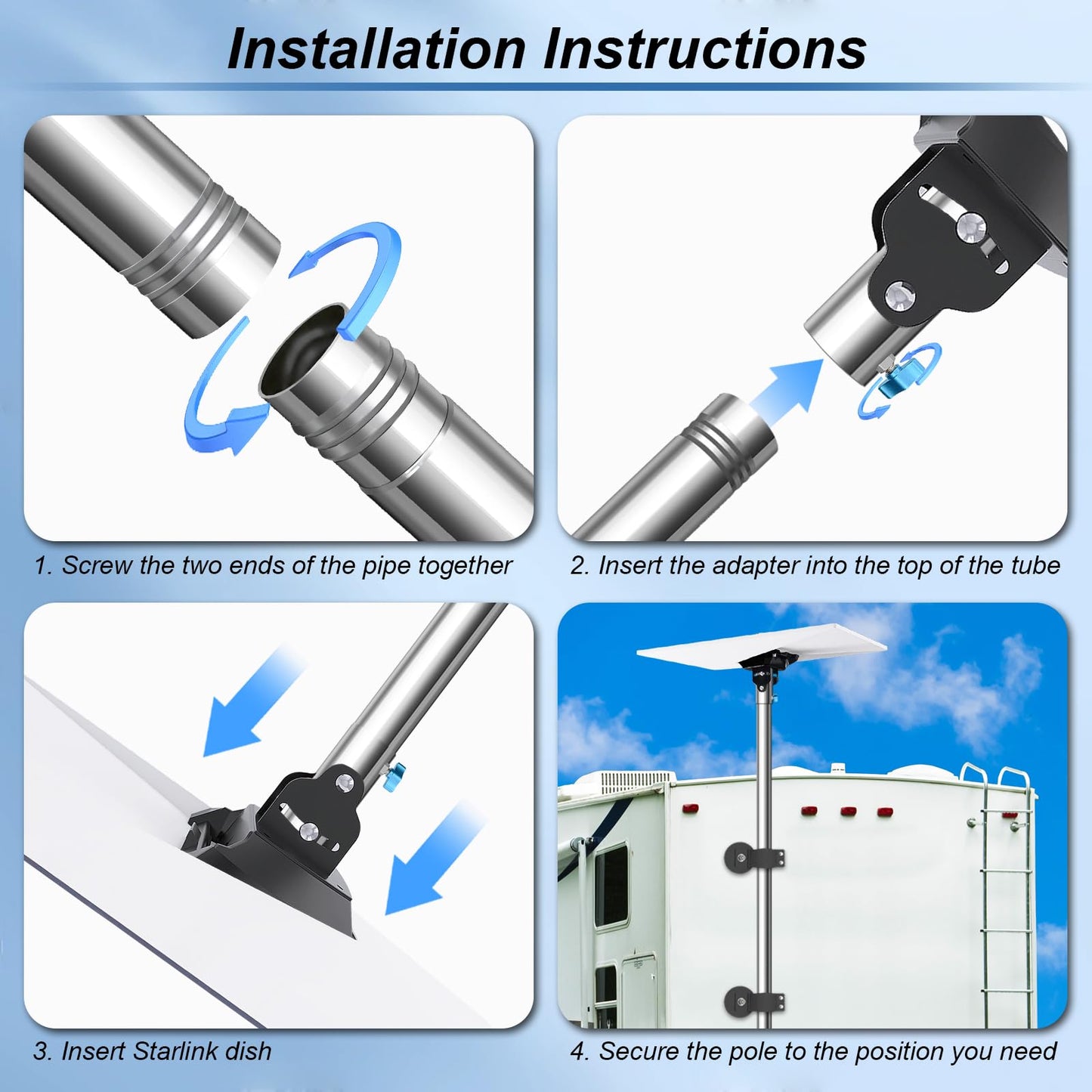 Starlink Gen3 Pole Mount Kit, Starlink RV Mounting Kit with Magnetic Mount for Starlink Internet Kit Satellite, with Starlink Gen3 Pipe Adapter, Starlink Magnet Mount for Camper/RV/Outdoor