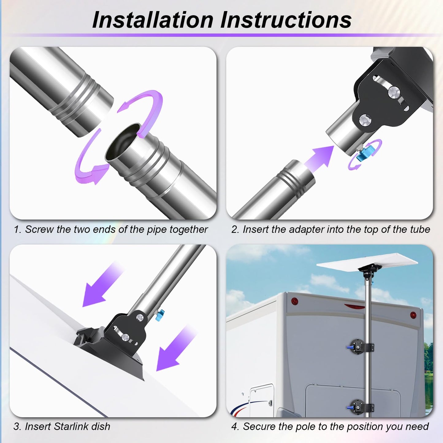 Starlink Gen3 Pole Mount Kit, Starlink RV Mounting Kit with Vacuum Suction Cup Clamp for Starlink Internet Kit Satellite, with Starlink Gen3 Pipe Adapter, Starlink Magnet Mount for Camper/RV/Outdoor