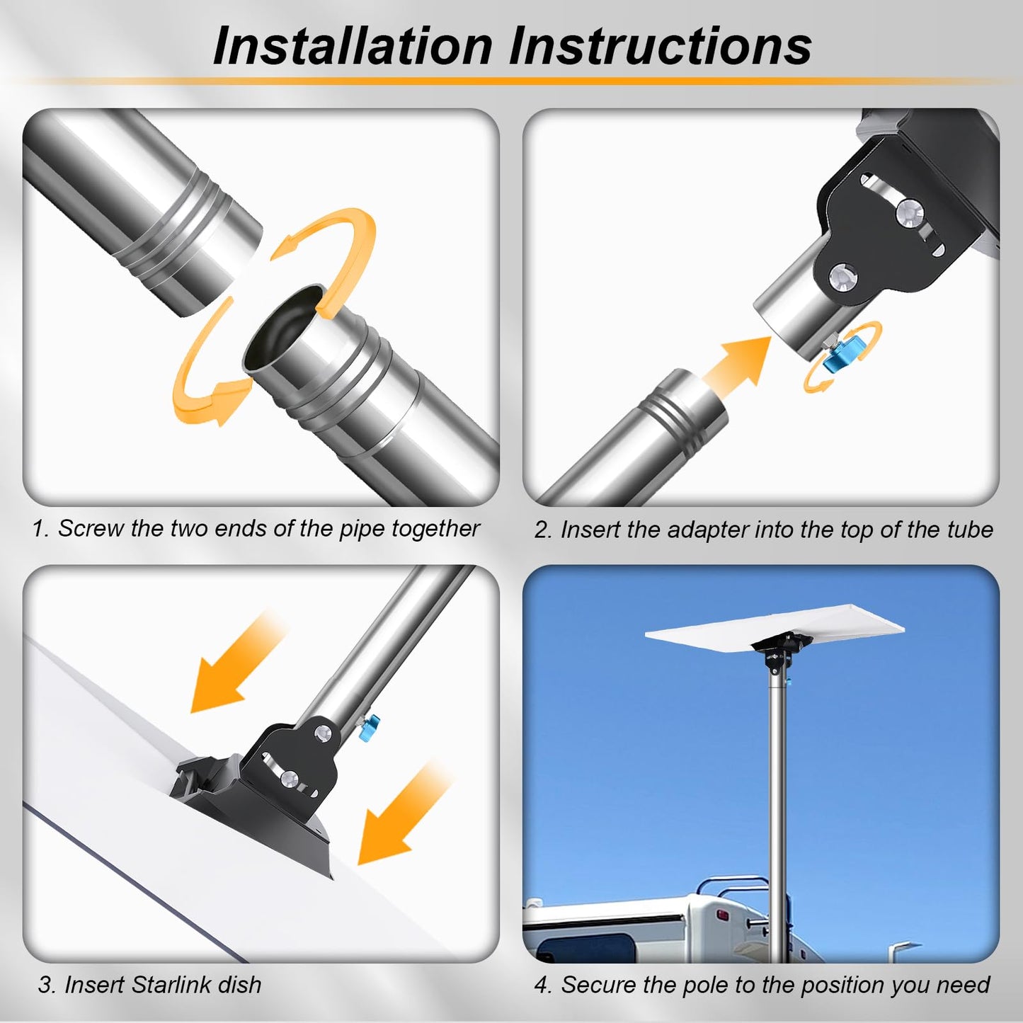 Starlink Pole Mount for Gen 3, Starlink RV Mount Kit Features a Durable 1.5'' Diameter Pole, 7ft Starlink Ground Pole Mount, Starlink Gen 3 Pipe Adapter Included