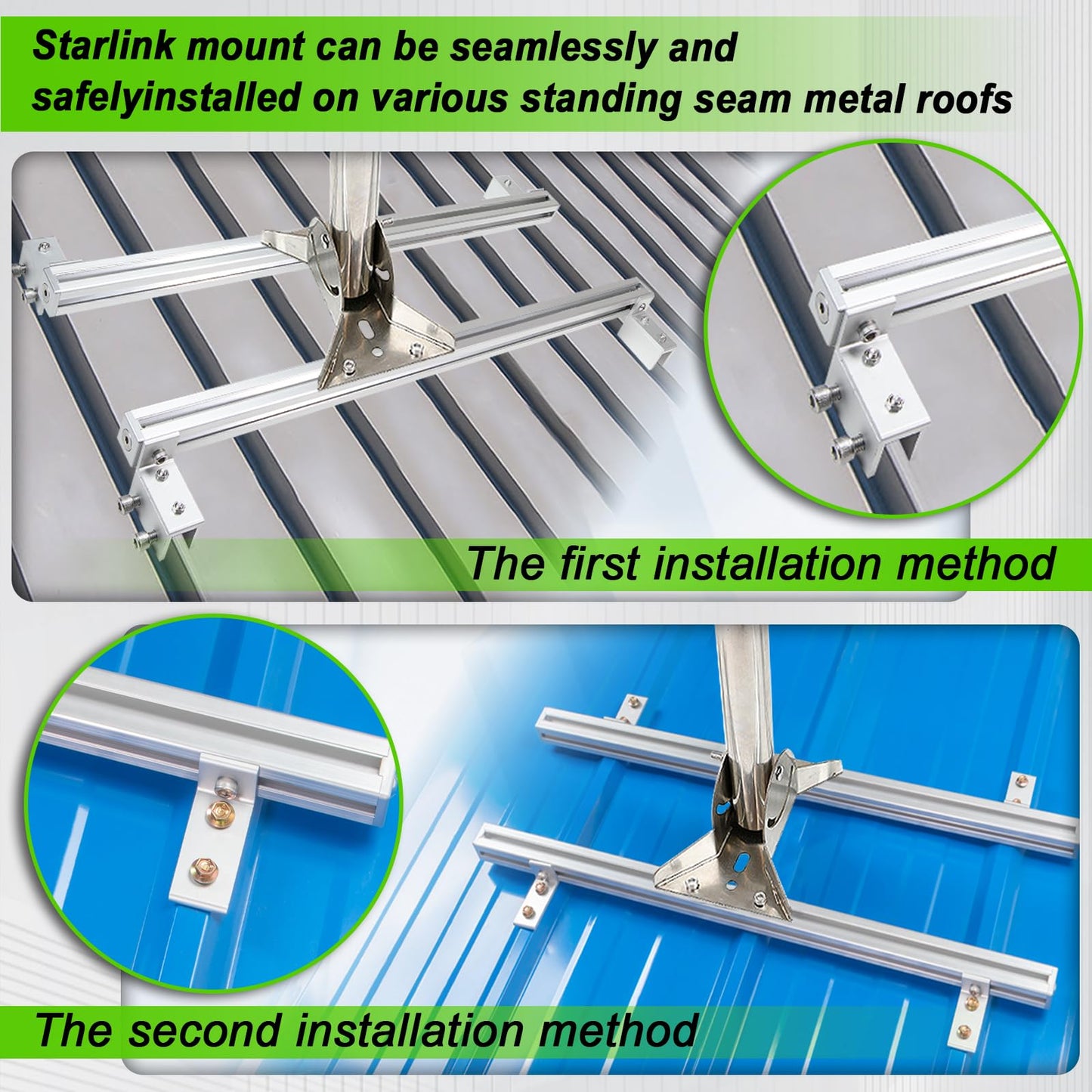 Adjustable Starlink Gen 3 Roof Mount, Ybervont Stainless Steel Starlink Mounting Kit Gen 3 for Standing Seam Metal Roof with 0-30° Adjustable Starlink Gen 3 Adapter for Starlink Internet Kit Satellite